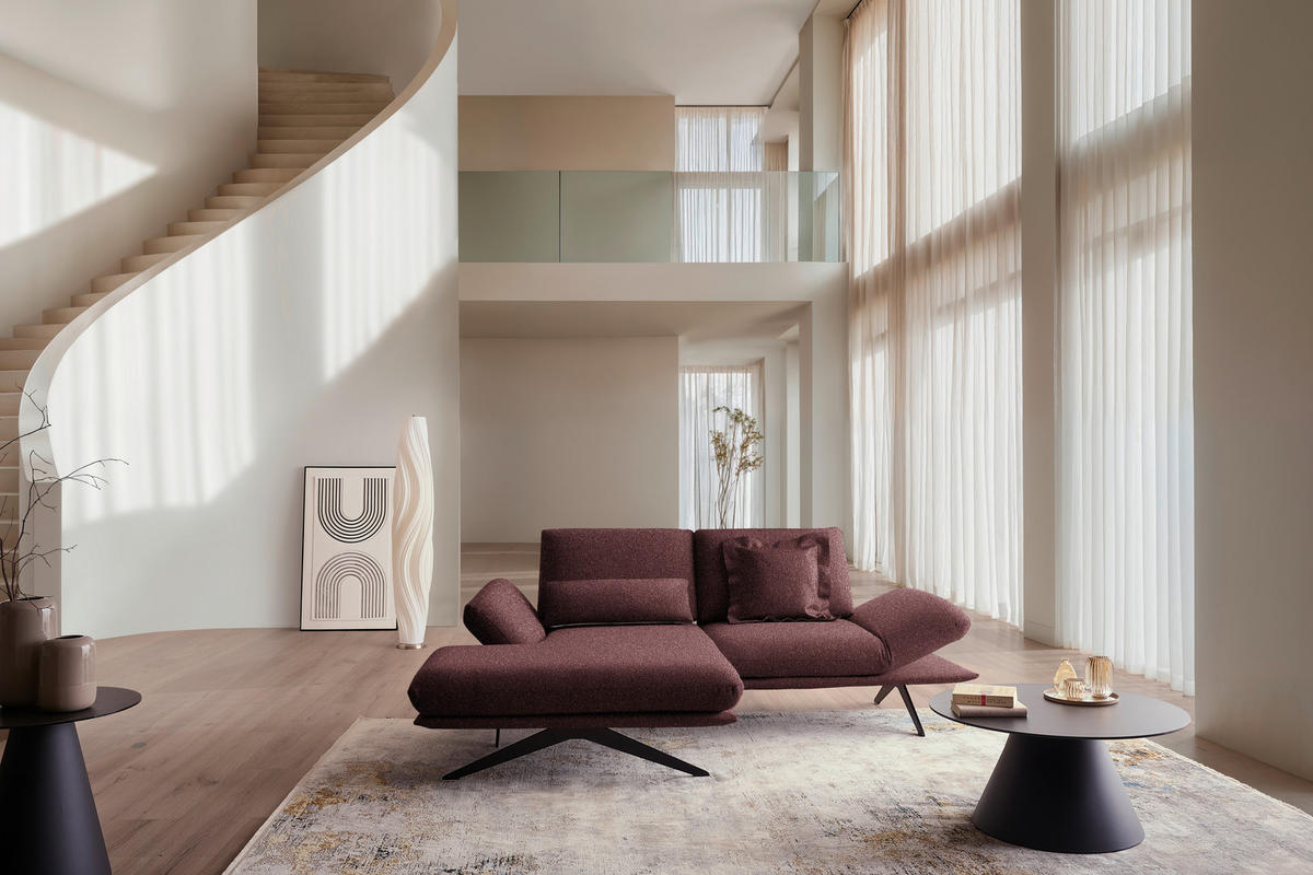 ECKSOFA Flachgewebe Bordeaux  - Bordeaux/Schwarz, Design, Textil/Metall (155/234cm) - Dieter Knoll