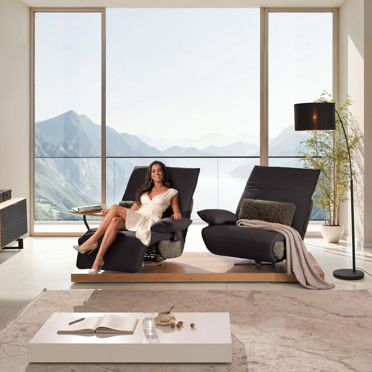 2-SITZER-SOFA  in Hochflor Echtleder Dunkelbraun  - Dunkelbraun/Schwarz, Design, Leder/Holz (240/65/104cm) - Koinor