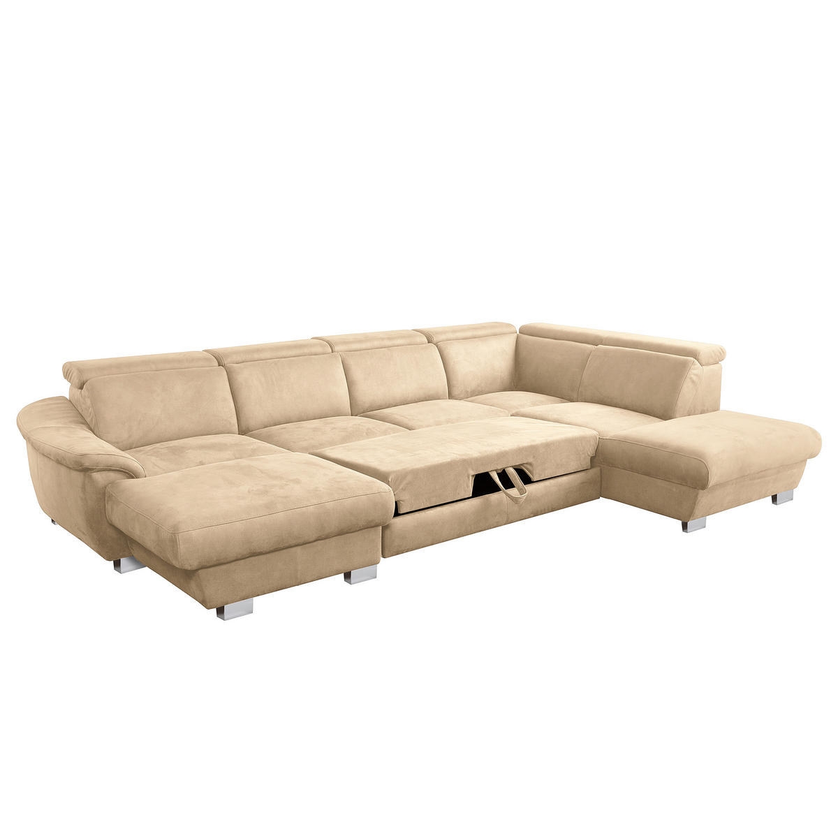 WOHNLANDSCHAFT Beige Mikrofaser  - Chromfarben/Beige, Design, Textil/Metall (238/347/273cm) - Livetastic