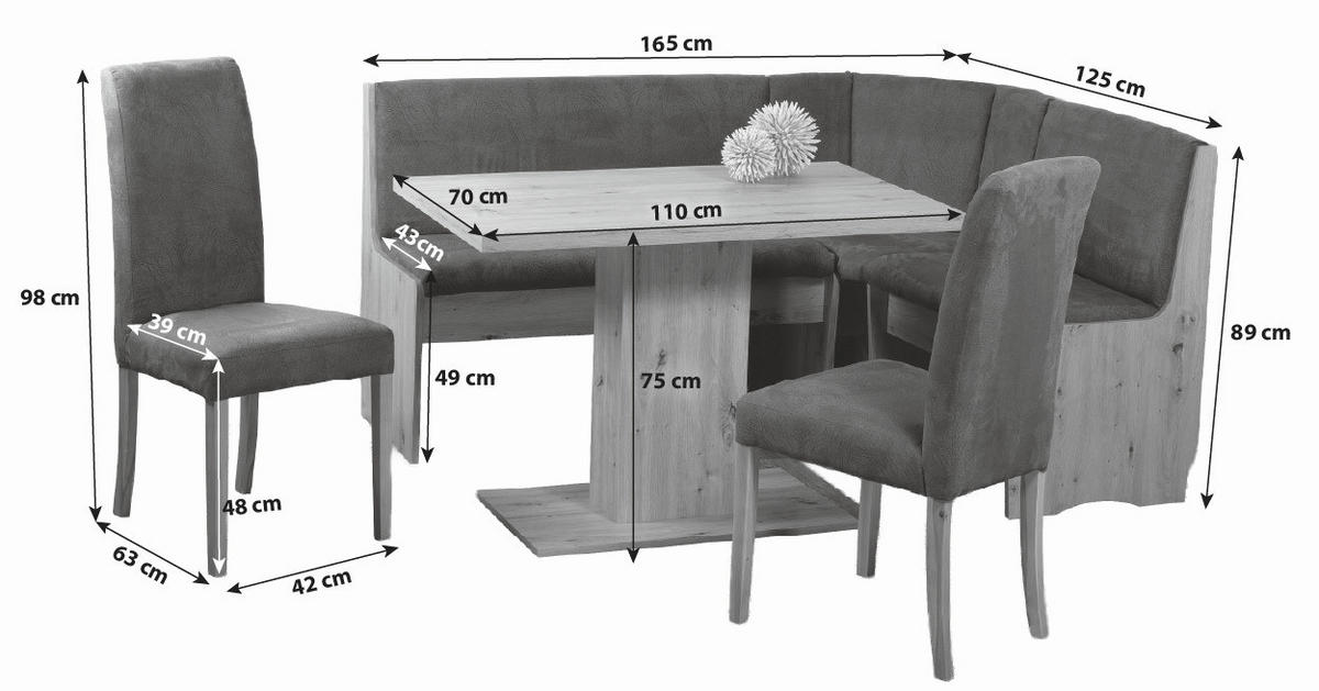 ECKBANKGRUPPE Mikrofaser Grau, Sonoma Eiche  - Grau/Sonoma Eiche, KONVENTIONELL, Holz/Textil (165/89/125cm) - P & B
