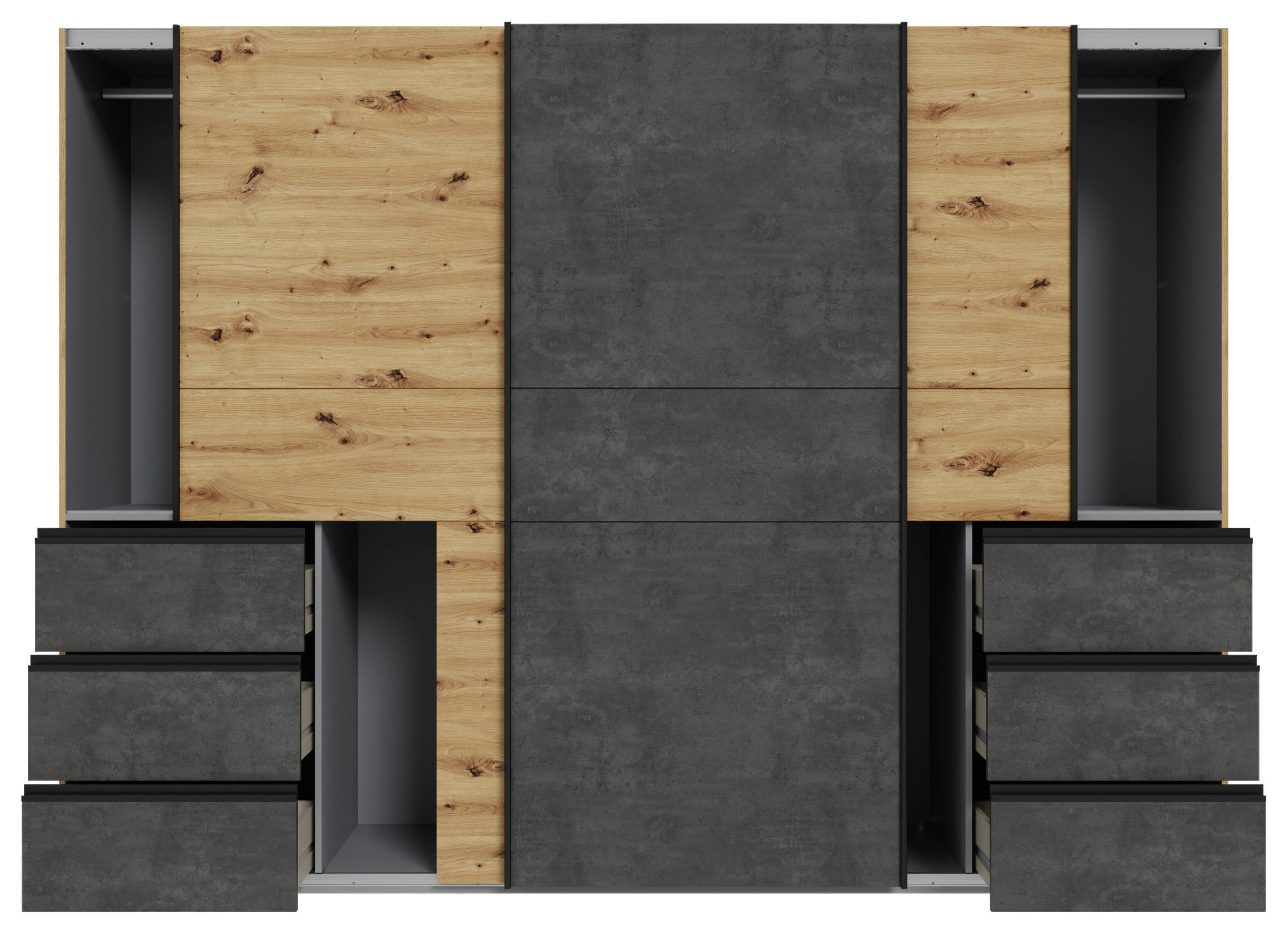 SCHWEBETÜRENSCHRANK 270/200/61 cm 3-türig Dunkelgrau, Eiche Artisan  - Dunkelgrau/Alufarben, KONVENTIONELL, Holzwerkstoff/Metall (270/200/61cm) - Carryhome