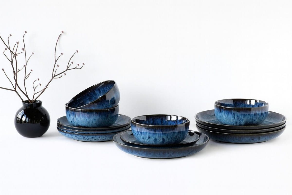 TAFELSERVICE Allround Magic Blue 12-teilig  - Blau/Schwarz, Basics, Keramik - Creatable