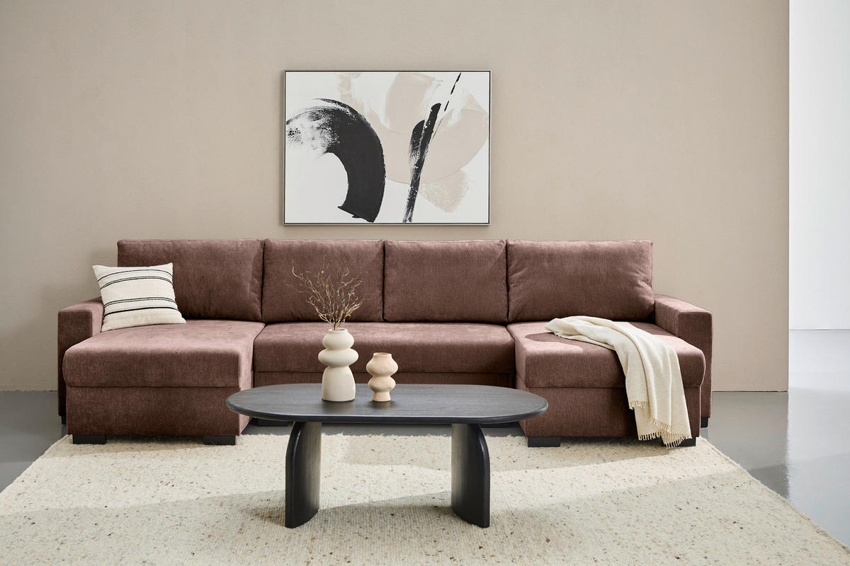 WOHNLANDSCHAFT Dunkelbraun Chenille  - Dunkelbraun/Schwarz, KONVENTIONELL, Kunststoff/Textil (140/328/140cm) - Ti'me