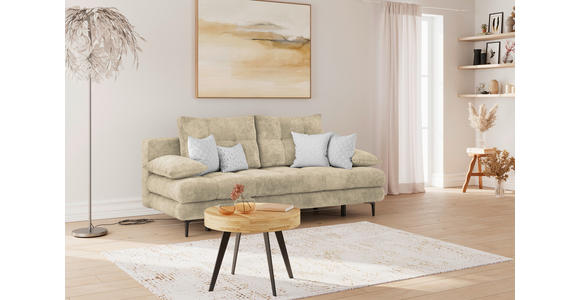 SCHLAFSOFA Chenille Beige Rückenkissen, Armlehnenkissen, Bettkasten, Schlaffunktion, Rücken echt  - Beige/Schwarz, KONVENTIONELL, Textil/Metall (203/94/96cm) - Carryhome