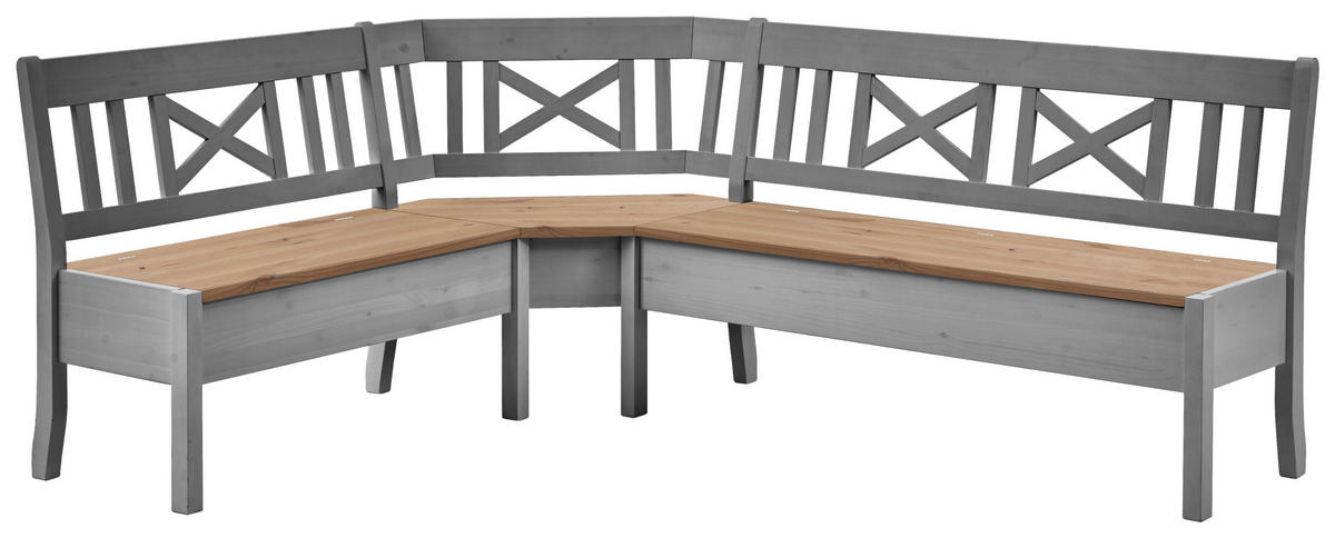 ECKBANK 213/170 cm Grau, Laugenfarbig Kiefer massiv   - Laugenfarbig/Grau, ROMANTIK / LANDHAUS, Holz (213/170cm) - Boxxx