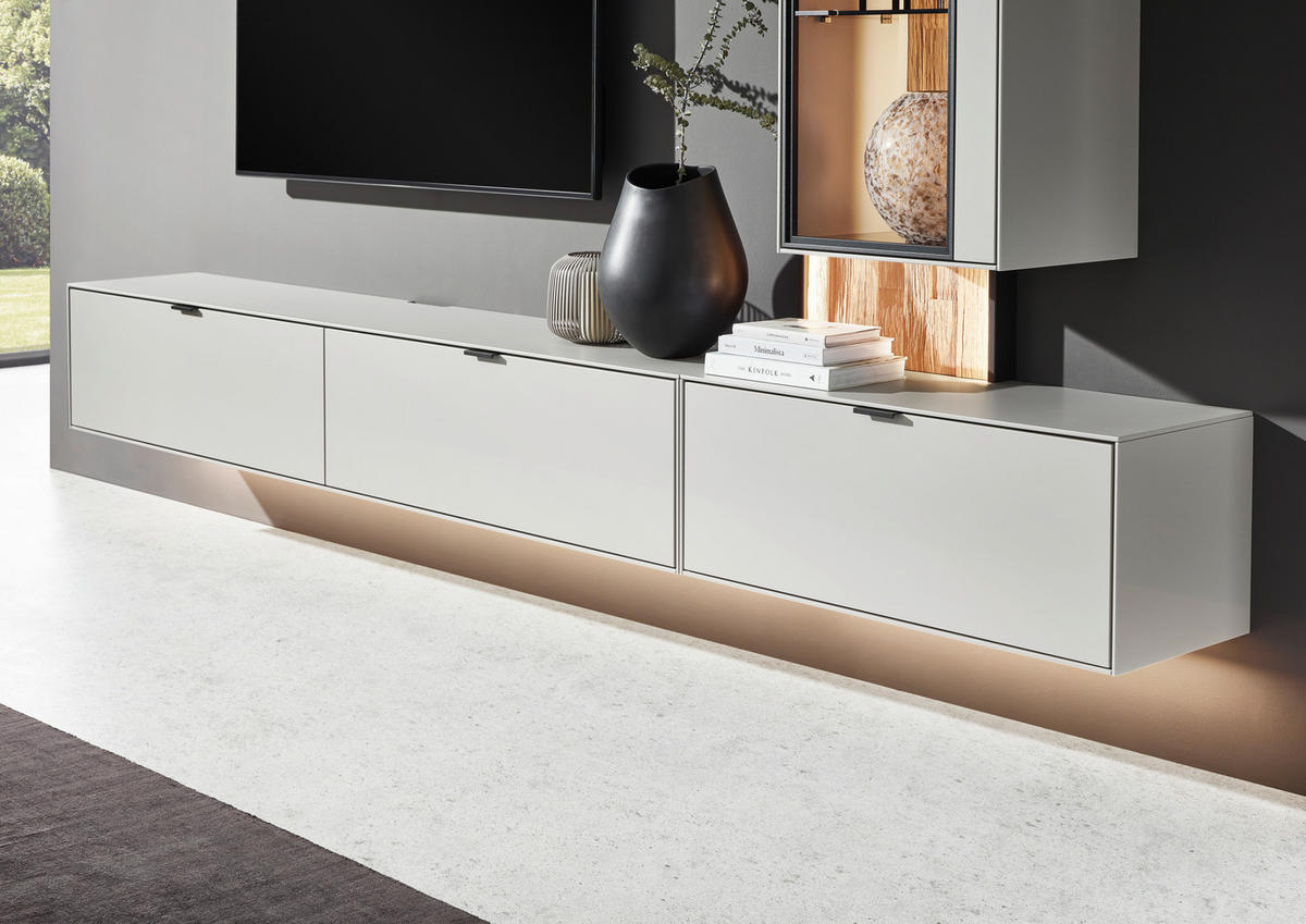 WOHNWAND  in Grau, Wildeiche 303,8/220,3/37,1 cm  - Wildeiche/Schwarz, Design, Glas/Holz (303,8/220,3/37,1cm) - Dieter Knoll