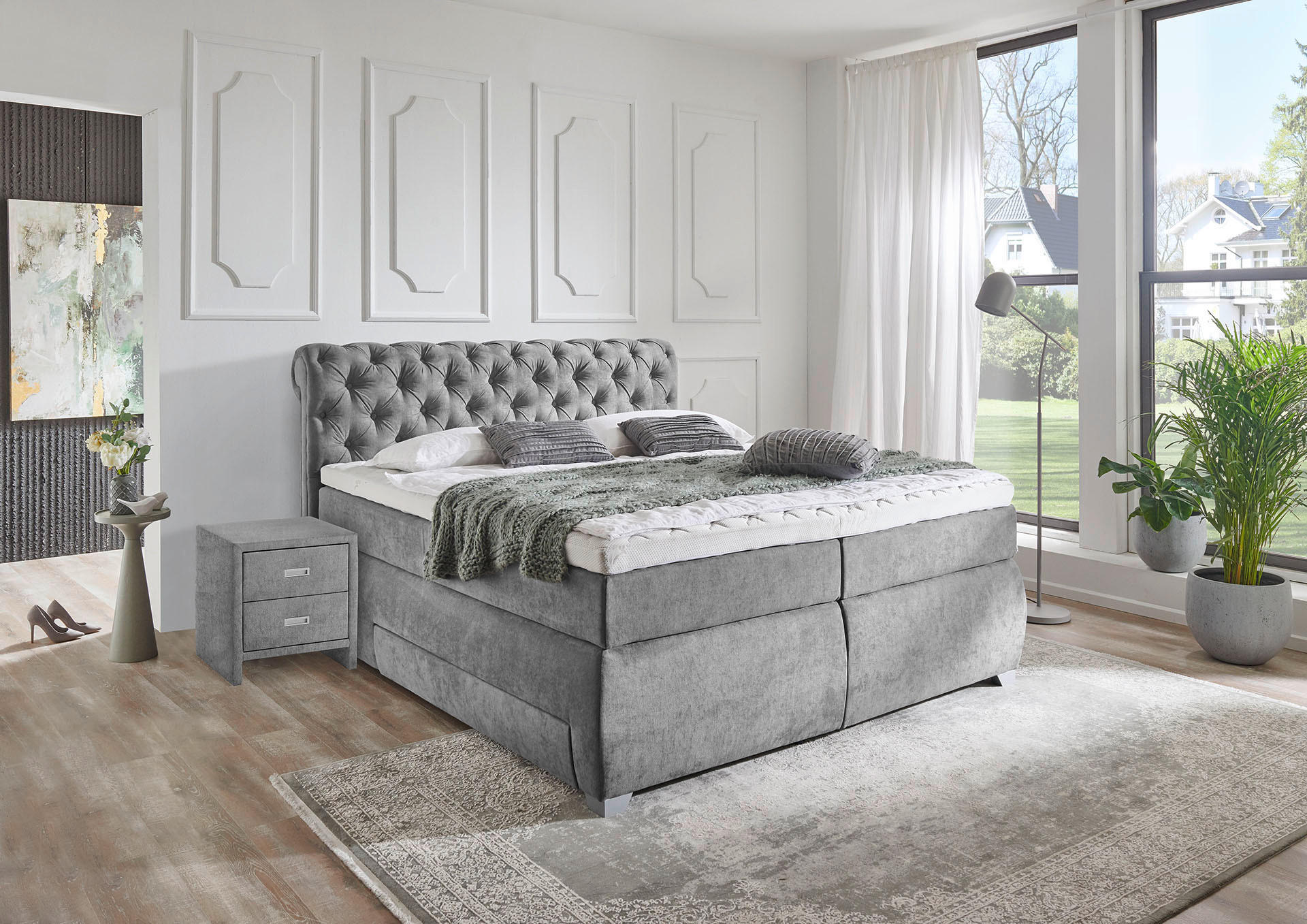 BOXSPRING KREVET     - siva, Moderno, tekstil/plastika (188/229cm)