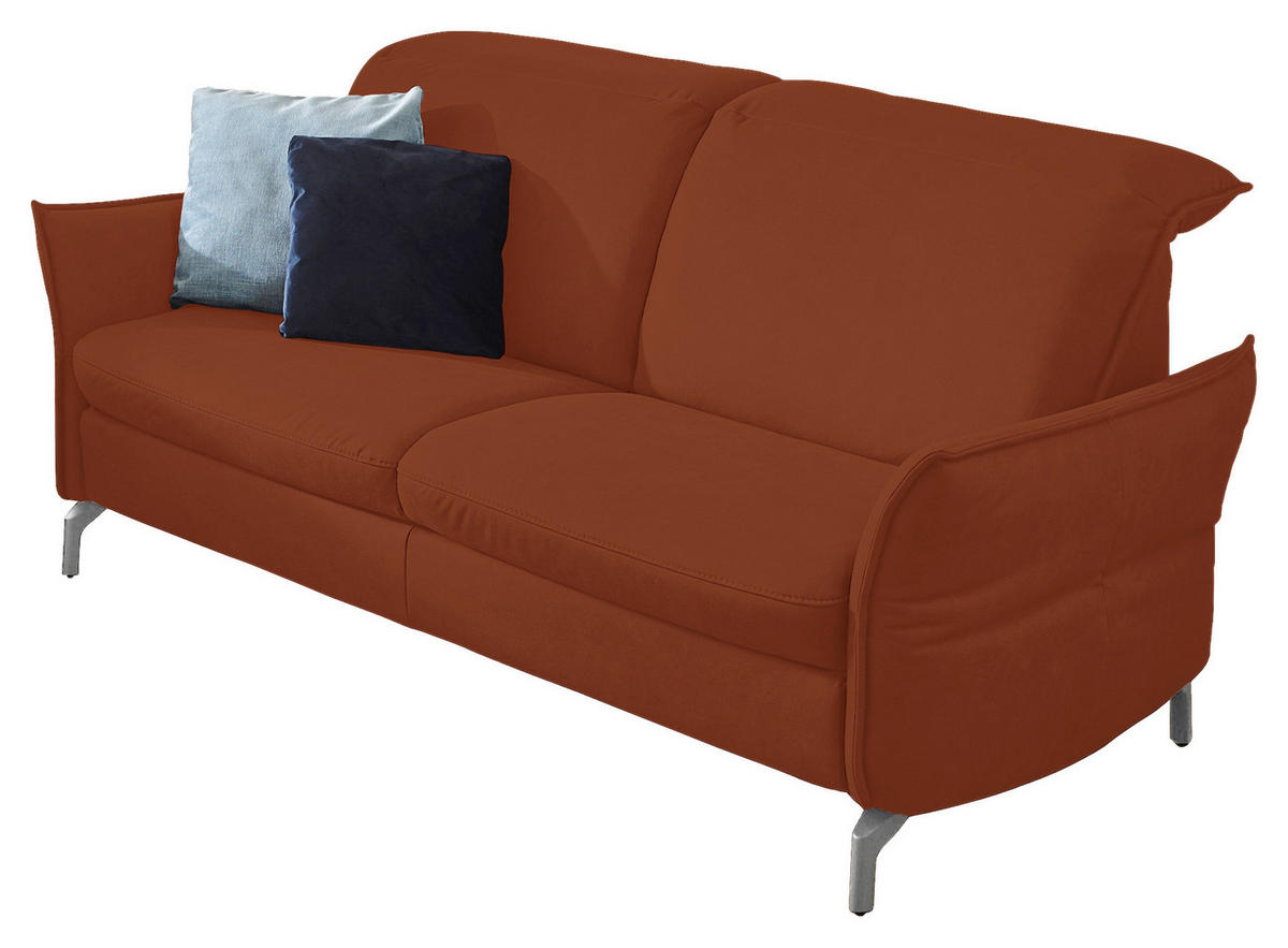 2,5-SITZER in Lederlook (vegan) Cognac  - Cognac/Nickelfarben, Modern, Textil/Metall (185/89/109cm) - Livetastic