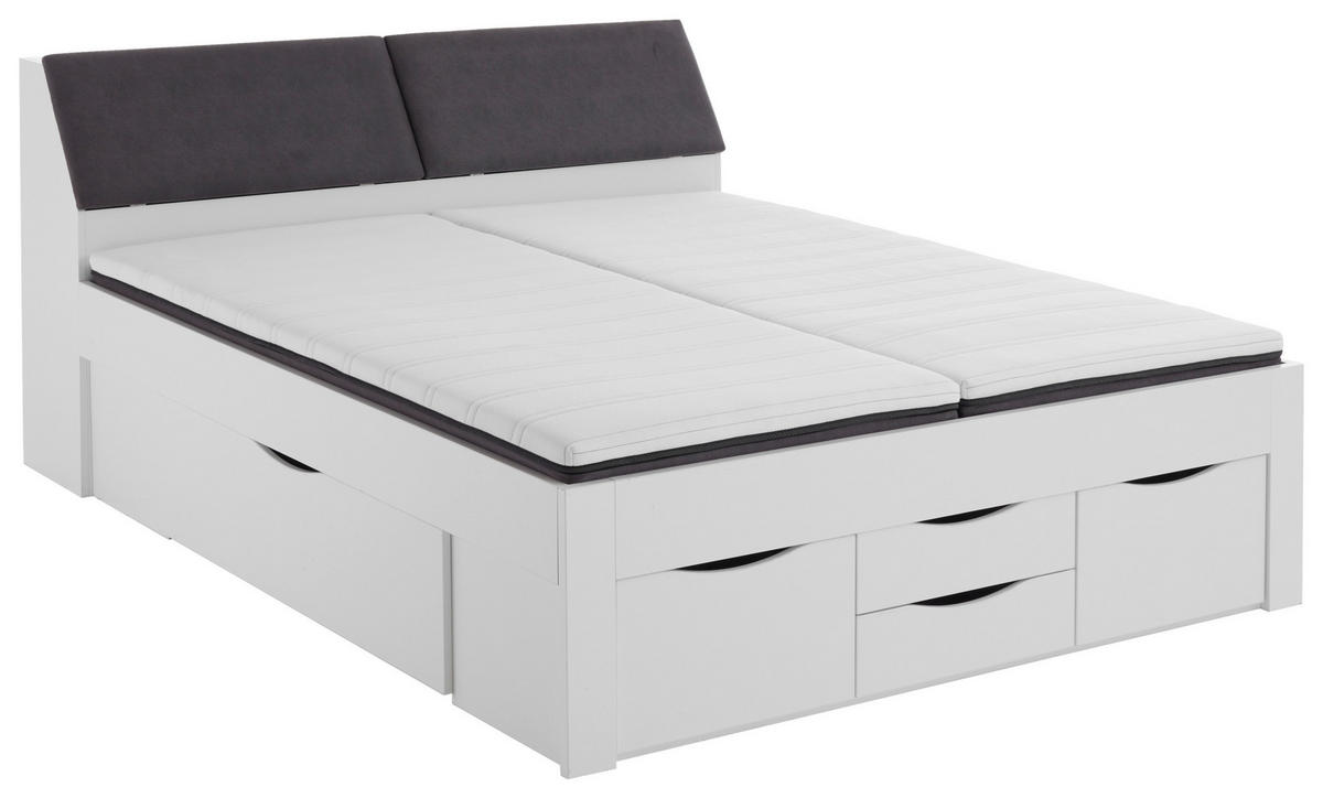 STAURAUMBETT 180/200 cm,  in Weiß,  - Weiß/Grau, KONVENTIONELL, Holzwerkstoff (180/200cm) - Boxxx