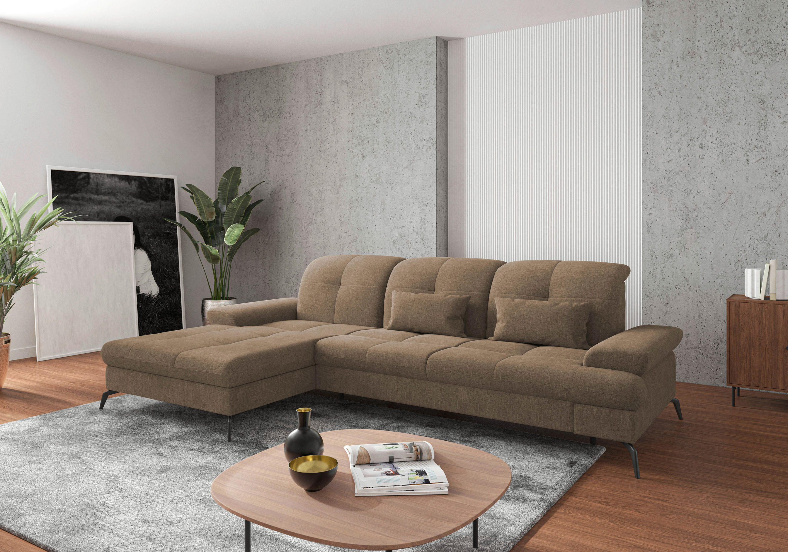 Sit & More ROHOVÁ SEDAČKA, textil, světle hnědá