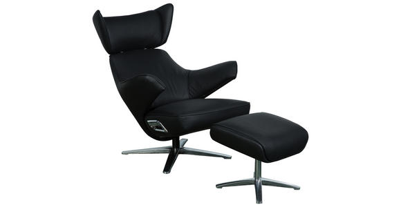 RELAXSESSELSET in Textil, Leder Schwarz, Chromfarben - Chromfarben/Schwarz, Design, Leder/Textil (76/97-107/88-117cm) - Cantus