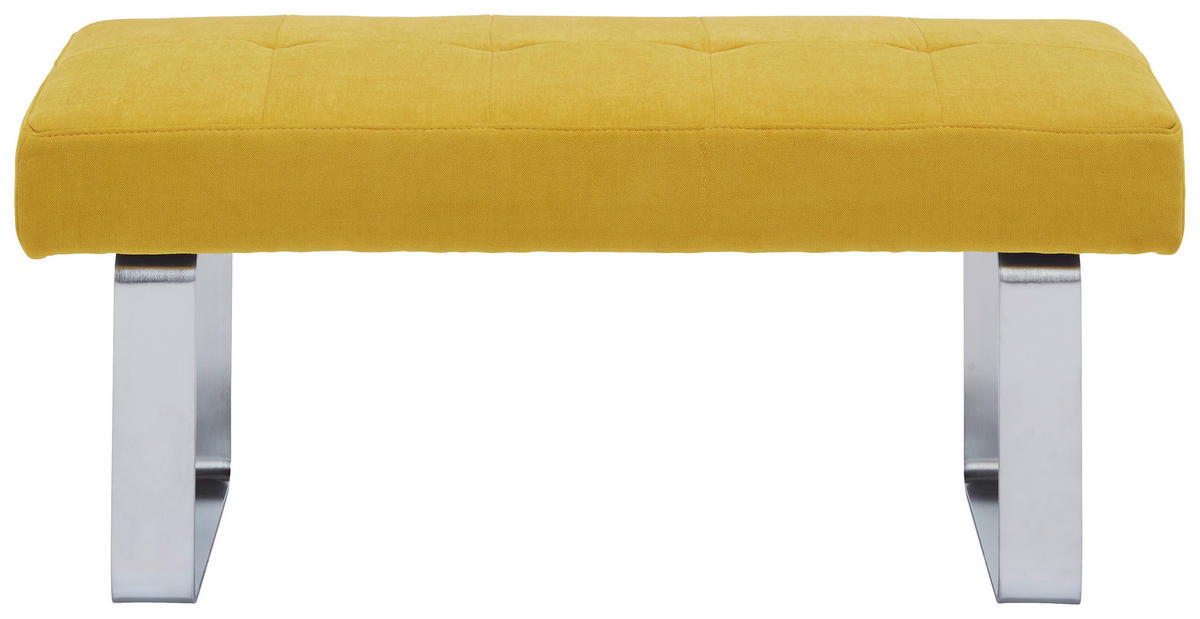 HOCKERBANK 113/51/48 cm   - Edelstahlfarben/Gelb, Design, Textil/Metall (113/51/48cm) - Moderano