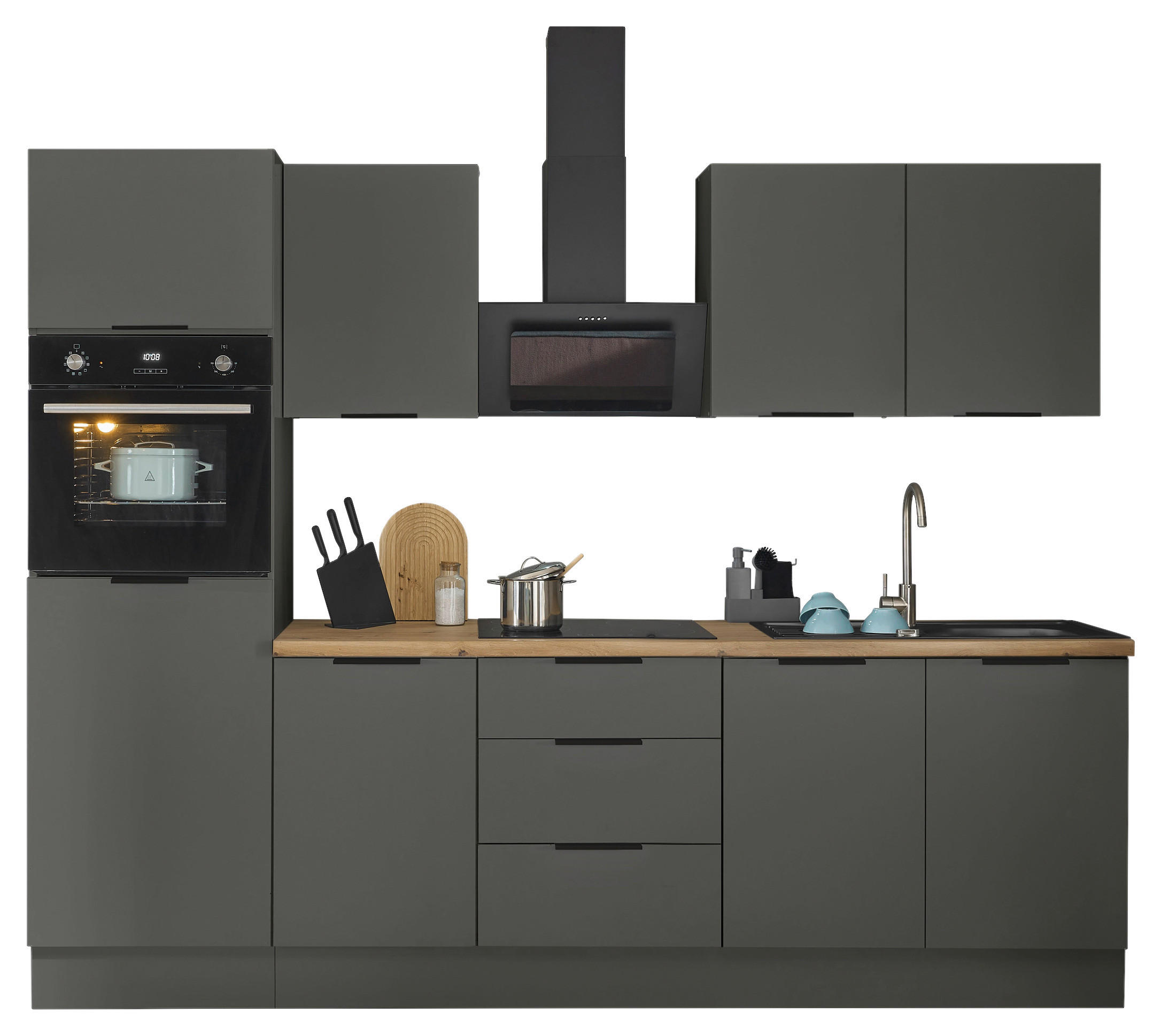 KÜCHENBLOCK   in Graphitfarben  - Schwarz/Graphitfarben, Basics, Holzwerkstoff/Metall (270/211/60cm) - Carryhome