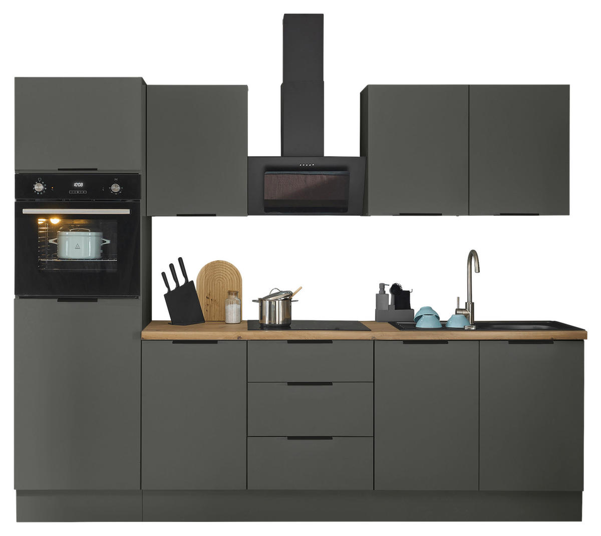 KÜCHENBLOCK   in Graphitfarben  - Schwarz/Graphitfarben, Basics, Holzwerkstoff/Metall (270/211/60cm) - Carryhome