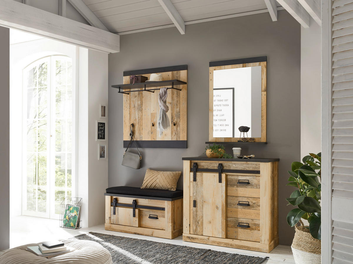 GARDEROBE 5-teilig  in 206/200/43 cm  - Anthrazit/Naturfarben, Design, Glas/Holzwerkstoff (206/200/43cm) - Modante