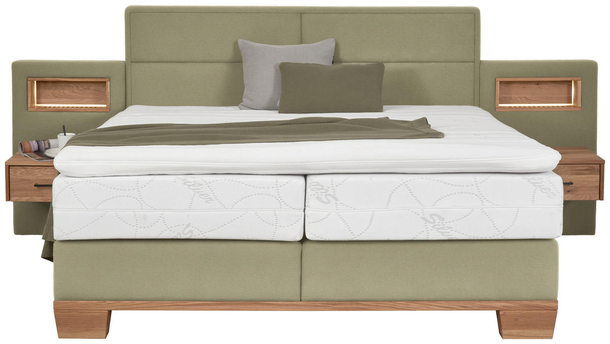 BOXSPRINGBETT 200/200 cm  in Grün, Eichefarben  - Eichefarben/Grün, Natur, Holz/Textil (200/200cm) - Valnatura