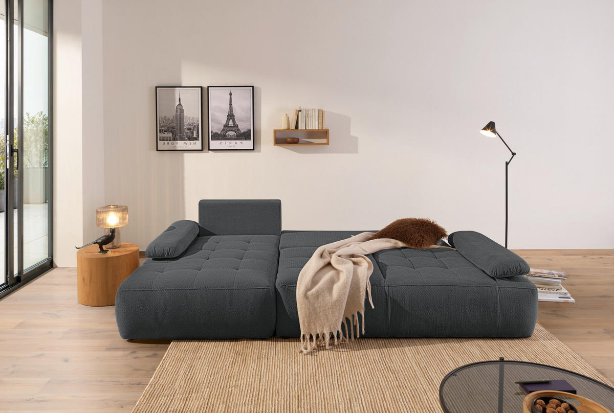 ECKSOFA Dunkelgrau Webstoff  - Dunkelgrau/Schwarz, KONVENTIONELL, Kunststoff/Textil (162/282cm) - Carryhome