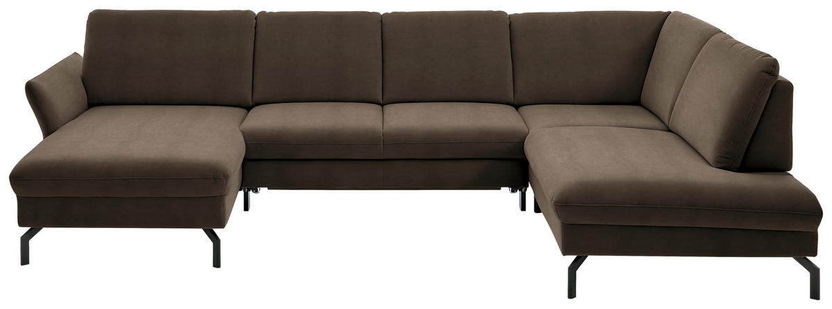 WOHNLANDSCHAFT in Velours Braun  - Schwarz/Braun, Design, Textil/Metall (179/335/220cm) - Beldomo System