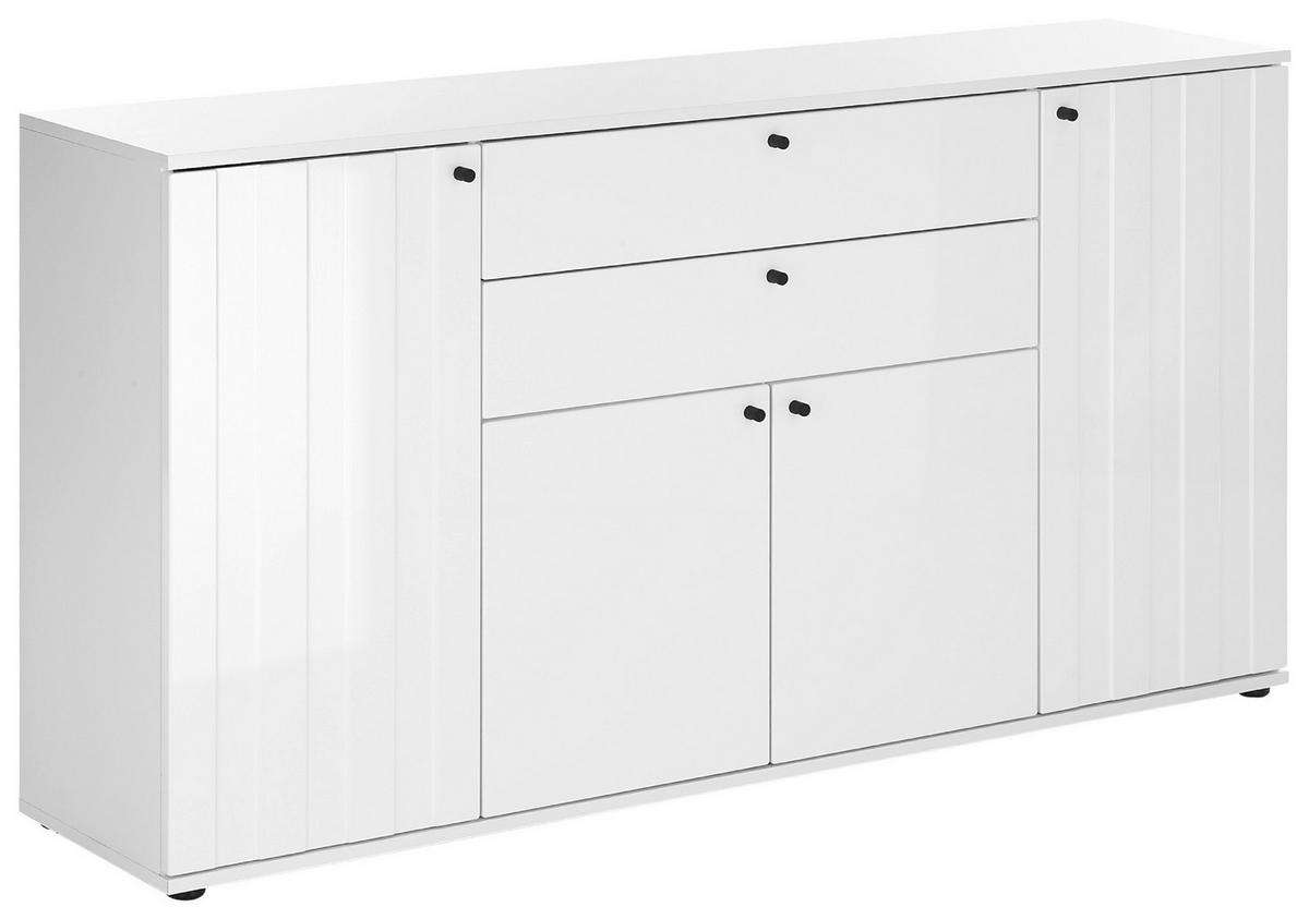 COMODĂ CU UȘI 160/83/38 cm  - alb lucios intens/negru, Basics, plastic/material pe bază de lemn (160/83/38cm) - Xora