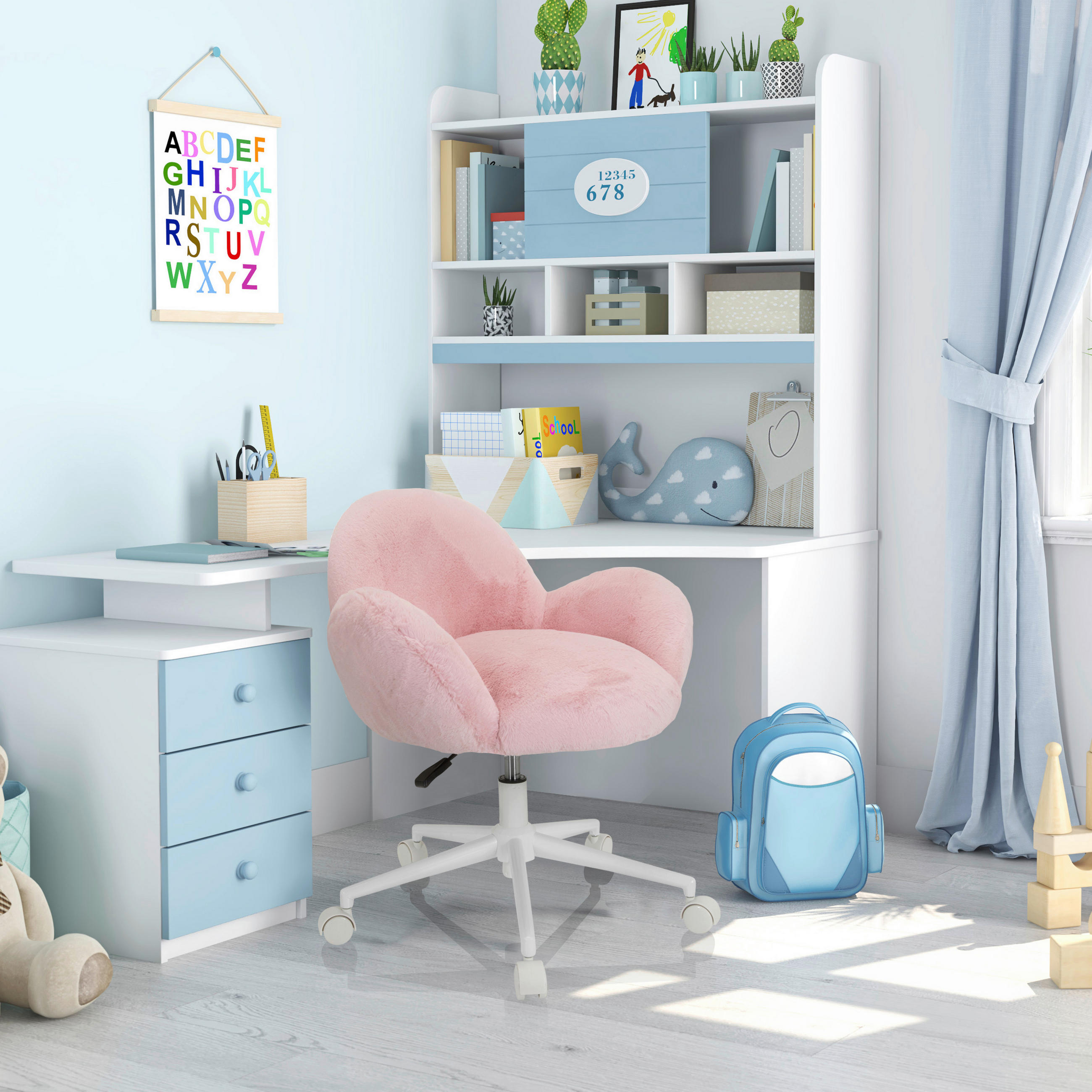 OTOČNÁ ŽIDLE PRO MLÁDEŽ, plyš, růžová - bílá/růžová, Moderní, kov/textil (65/79/64cm) - MID.YOU
