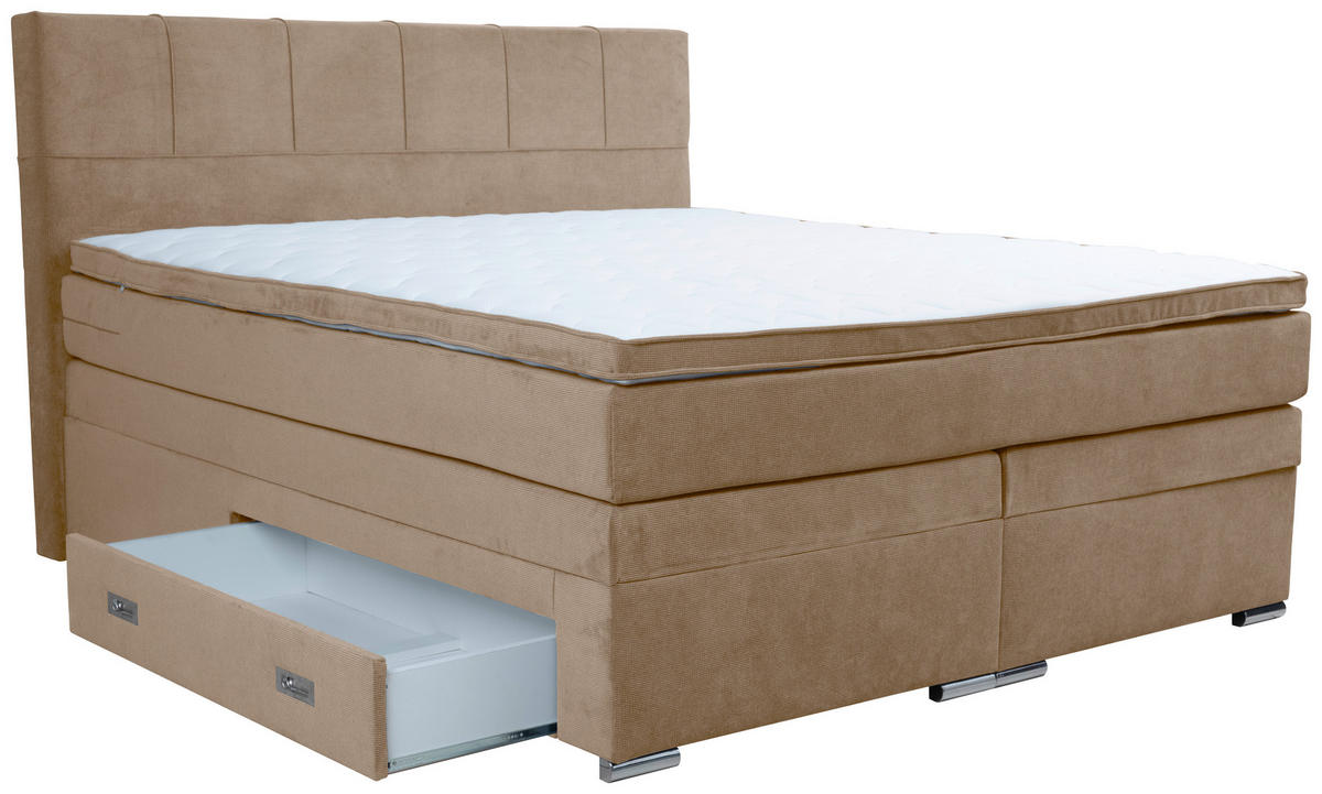 BOXSPRINGBETT 180/200 cm  in Taupe  - Taupe/Chromfarben, Design, Holz/Holzwerkstoff (180/200cm) - Boxxx