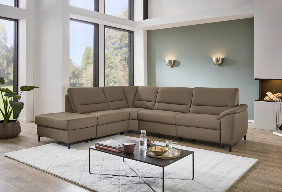 ECKSOFA  in Echtleder Graubraun  249/290 cm  - Graubraun/Schwarz, KONVENTIONELL, Leder/Metall (249/290cm) - Beldomo Premium