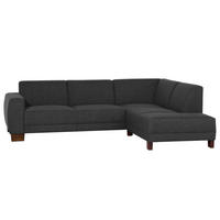ECKSOFA in Flachgewebe, Leinenoptik Schwarz  - Nussbaumfarben/Schwarz, Modern, Holz/Holzwerkstoff (248/188cm) - Max Winzer