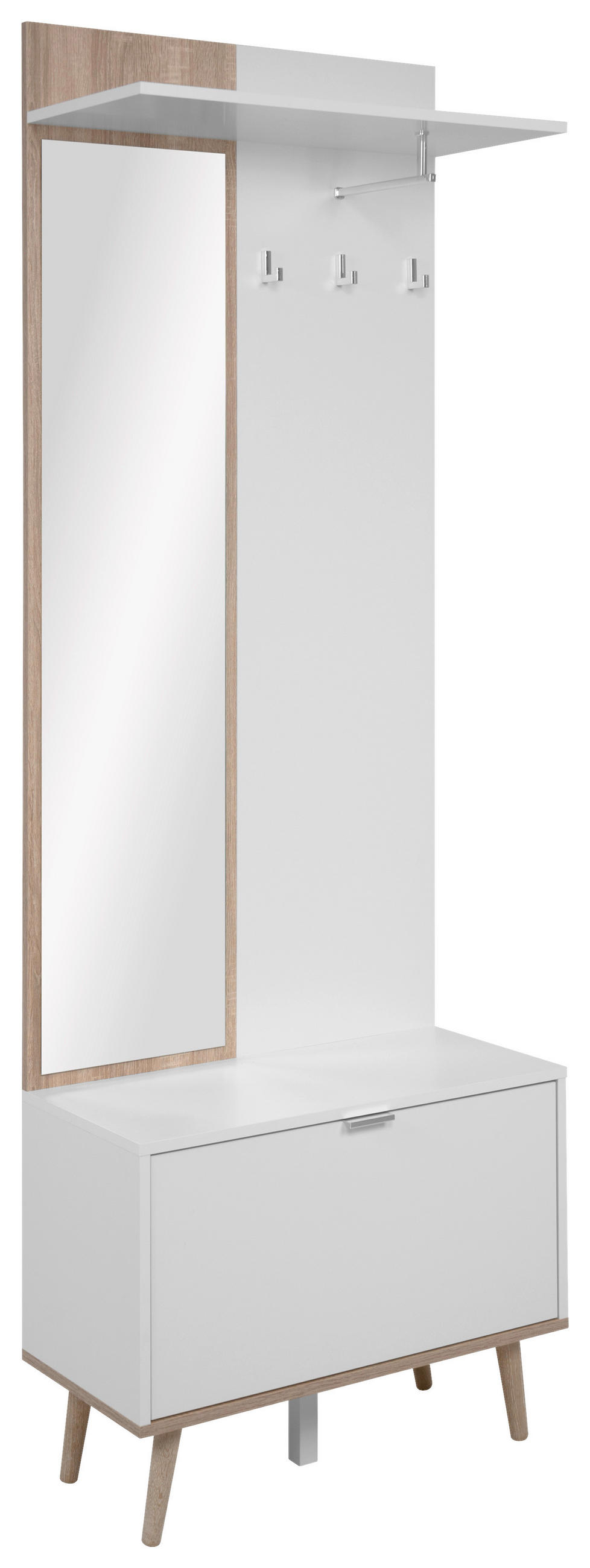 GARDEROBE 3-teilig  in 68/195/32 cm  - Weiss/Sonoma Eiche, Design, Glas/Holzwerkstoff (68/195/32cm) - MID.YOU