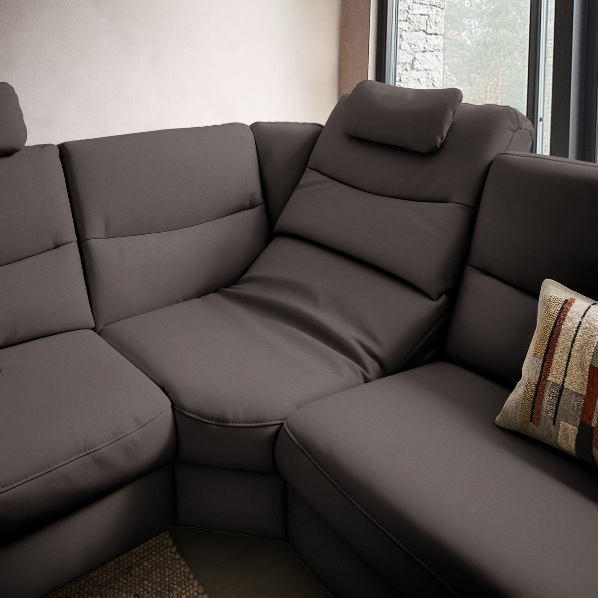 ECKSOFA in Echtleder Dunkelbraun  249/280 cm  - Anthrazit/Dunkelbraun, Design, Leder/Metall (249/280cm) - Himolla Komfortklass