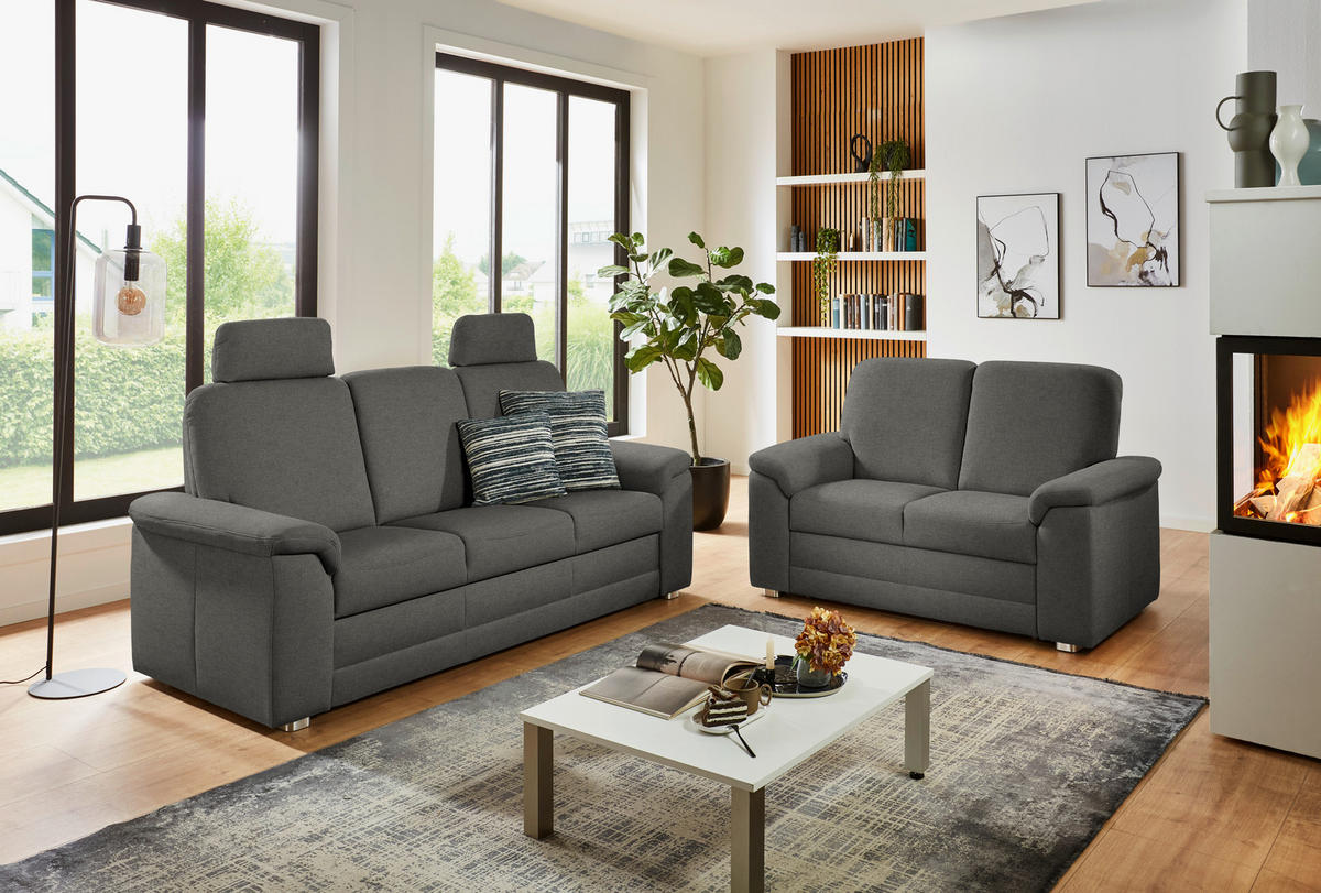 SITZGARNITUR Chenille Grau  - Alufarben/Grau, Konventionell, Textil/Metall (208/156/96/89cm) - Beldomo Comfort