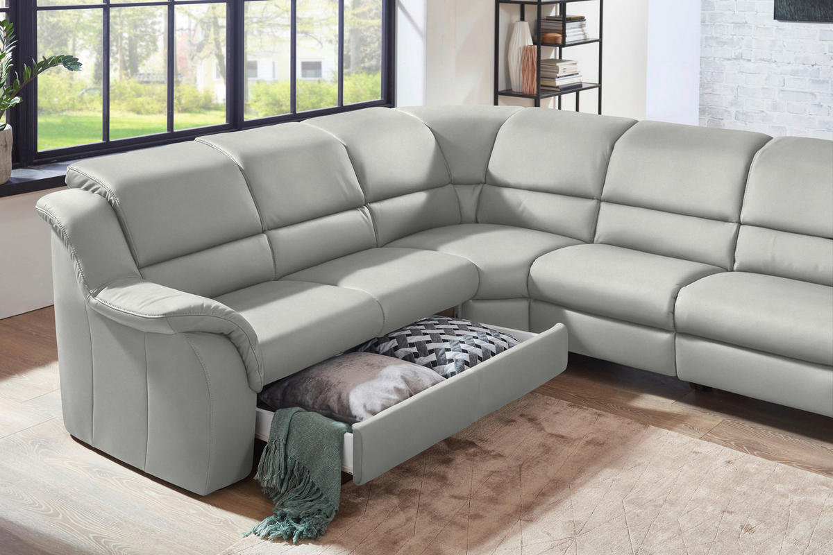 ECKSOFA  in Echtleder Silberfarben  260/324 cm  - Silberfarben/Schwarz, KONVENTIONELL, Leder/Kunststoff (260/324cm) - Cantus