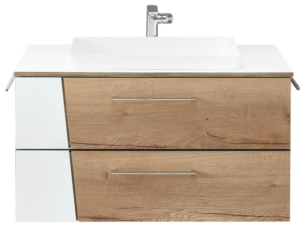 WASCHTISCHKOMBI 92 cm  - Chromfarben/Eichefarben, KONVENTIONELL, Holzwerkstoff/Kunststoff (92cm) - Sadena