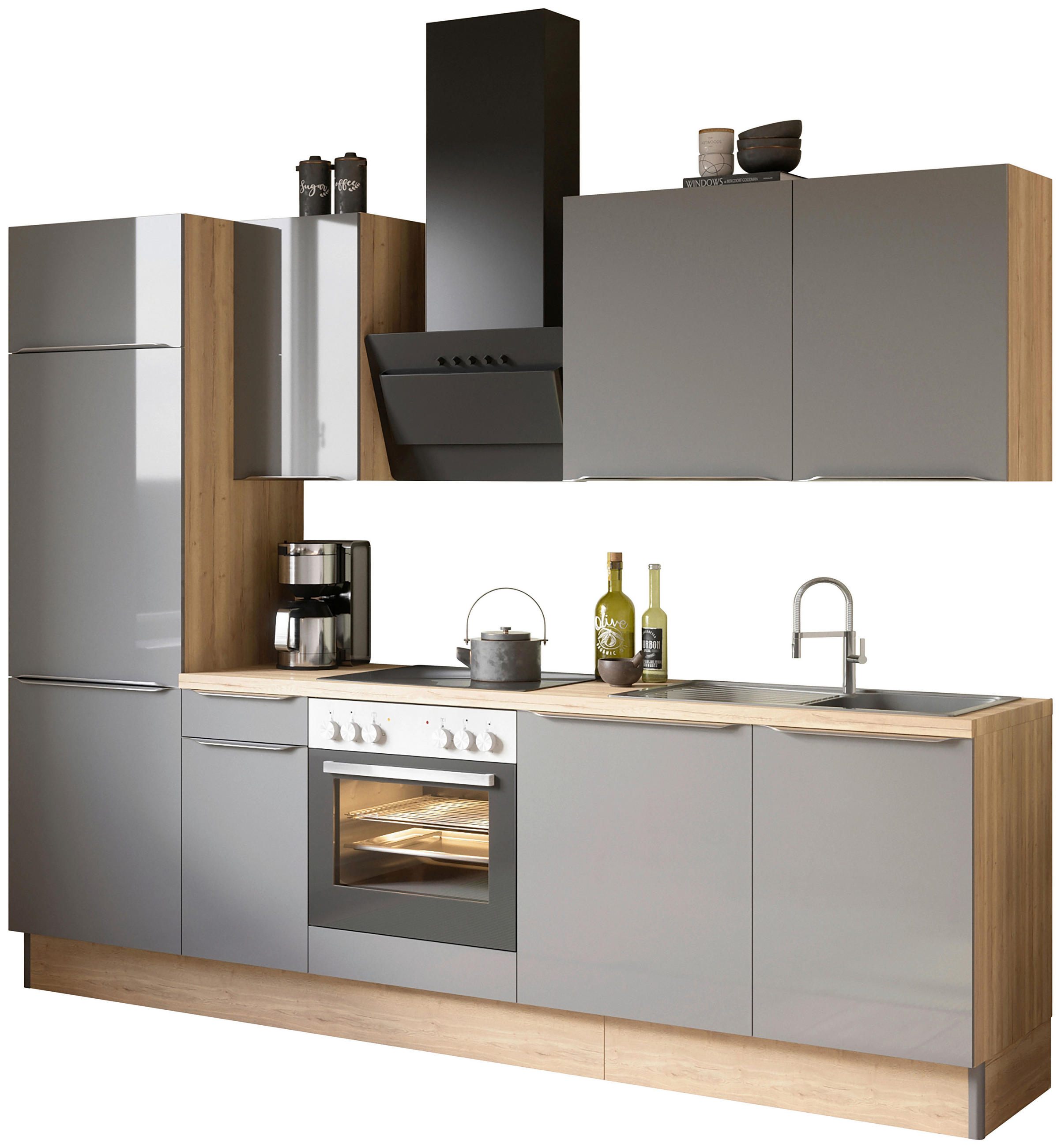 KÜCHENBLOCK 270 cm   in Anthrazit, Eichefarben  - Edelstahlfarben/Eichefarben, Basics, Holzwerkstoff/Metall (270cm) - Optifit