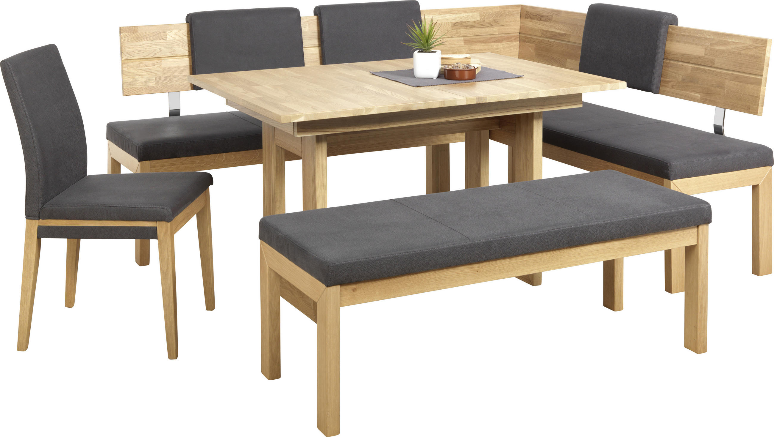 ECKBANK 208/171 cm Mikrofaser Anthrazit, Eichefarben Eiche massiv Holz - Eichefarben/Anthrazit, Natur, Holz/Textil (208/171cm) - Voleo