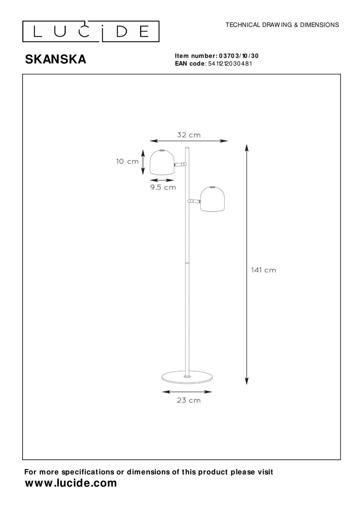 STEHLEUCHTE 23/32/141 cm    - KONVENTIONELL, Metall (23/32/141cm) - Lucide