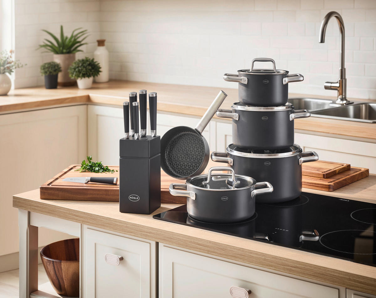 KOCHTOPFSET EBONIC 5-teilig  - Schwarz, Basics, Metall (57/32cm) - Rösle