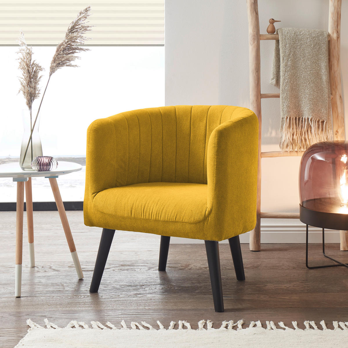 COCKTAILSESSEL Mikrovelours Gelb  - Gelb/Schwarz, Basics, Holz/Textil (61/82/58cm) - Livetastic
