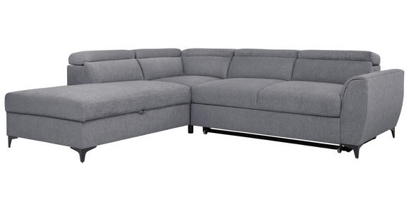 ECKSOFA Dunkelgrau Velours  inkl. Bettkasten, Schlaffunktion, Rücken echt, Kopfteilverstellung, Liegefläche im Originalstoff  - Dunkelgrau/Schwarz, KONVENTIONELL, Textil/Metall (217/255cm) - Carryhome