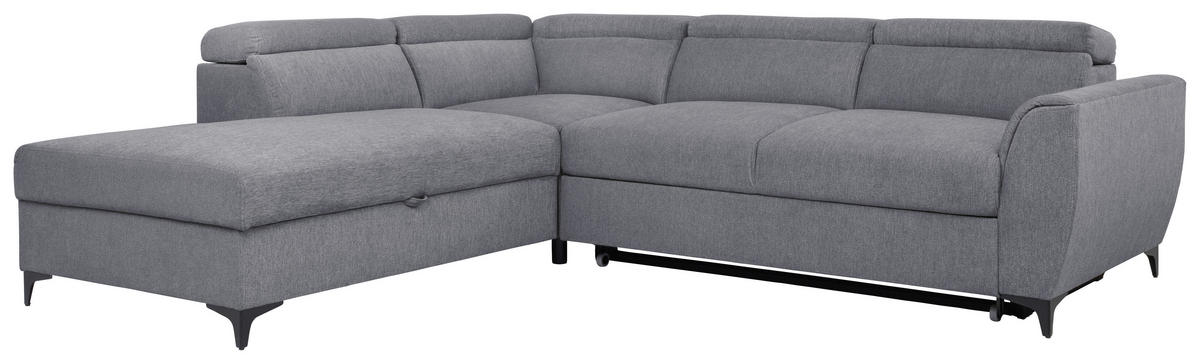 ECKSOFA in Velours Dunkelgrau  - Dunkelgrau/Schwarz, Konventionell, Textil/Metall (217/255cm) - MID.YOU