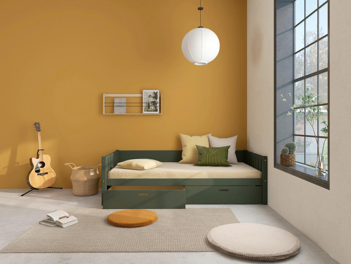 BETT 90/200 cm,  in Dunkelgrün, Rollrost, Bettschubladen  - Dunkelgrün, MODERN, Holz (90/200cm) - Chameo