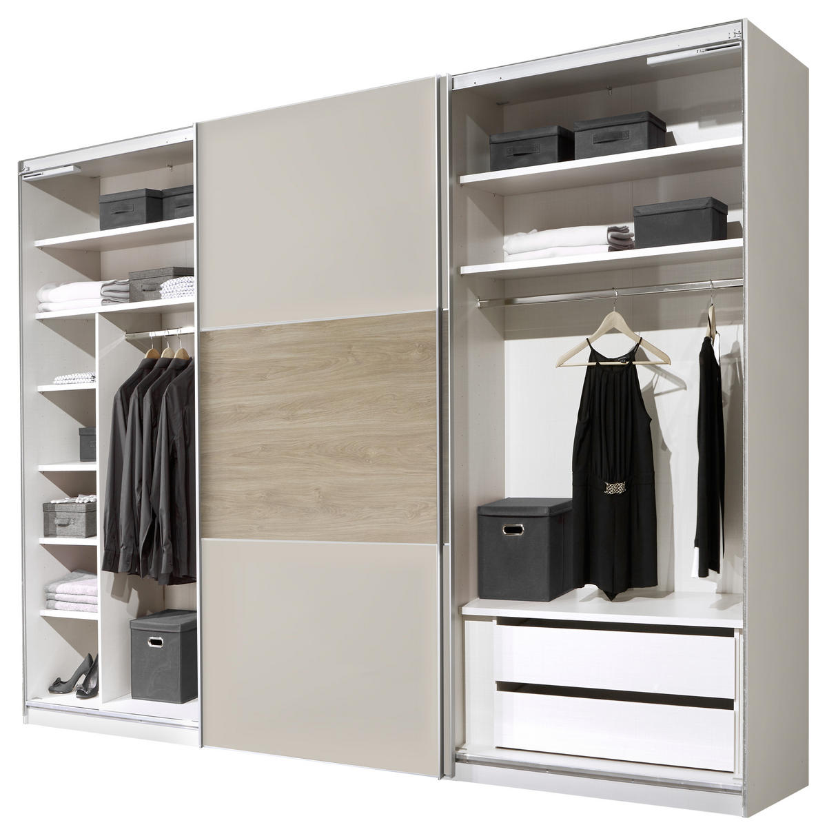 SCHWEBETÜRENSCHRANK in Sandfarben, Eiche San Remo  - Sandfarben/Eichefarben, Modern (249/222/68cm) - MID.YOU