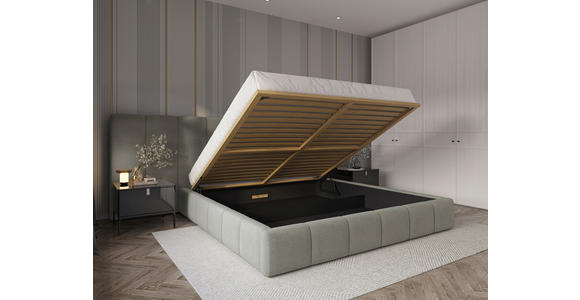 POLSTERBETT gepolstertes Kopfteil, Lattenrost, Bettkasten Hellgrau 160/200 cm  - Hellgrau/Schwarz, Design, Holz/Kunststoff (160/200cm) - Carryhome
