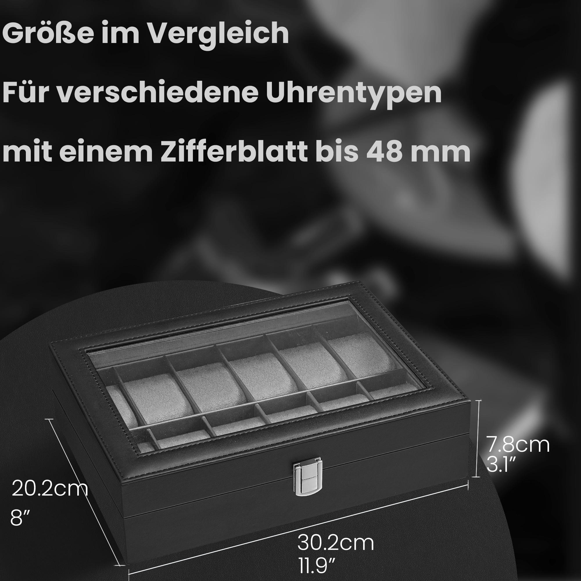 Thumbnail - Xxxl Uhrenbox, Schwarz, Glas, Holzwerkstoff, 30.2x7.8x20.2 cm, Ordnen & Aufbewahren, Aufbewahrungsboxen