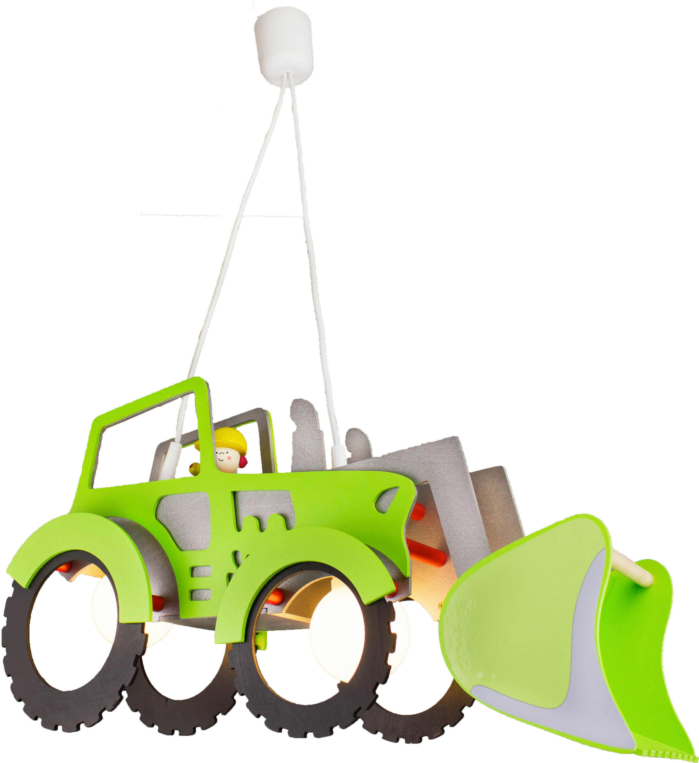 XXXLutz Kinderhängeleuchte Traktor Grün, Silber 20x60 cm