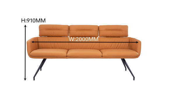 SITZBANK 200/91/70 cm Echtleder Schwarz, Cognac  - Cognac/Schwarz, Design, Leder/Metall (200/91/70cm) - Dieter Knoll