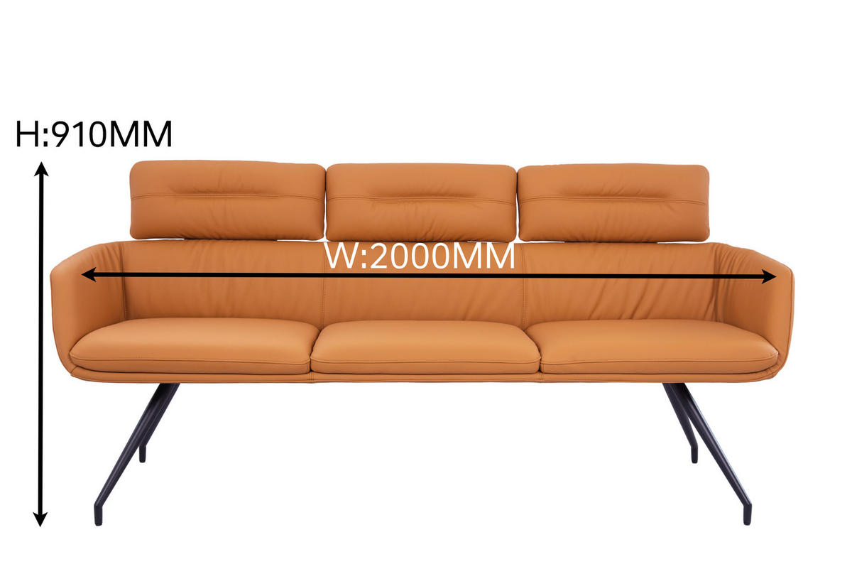 SITZBANK 200/91/70 cm Echtleder Cognac, Schwarz  - Cognac/Schwarz, Design, Leder/Metall (200/91/70cm) - Dieter Knoll