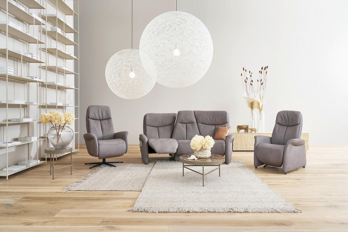 TRAPEZSOFA Echtleder Graubraun Ablage, Relaxfunktion, Kopfteilverstellung  - Anthrazit/Graubraun, Design, Leder/Metall (212/107/104cm) - Himolla Komfortklass