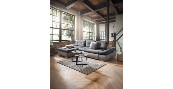 ECKSOFA in Webstoff Hellgrau, Grau 302/187 cm - Chromfarben/Dunkelgrau, Design, Kunststoff/Textil (302/187cm) - Carryhome