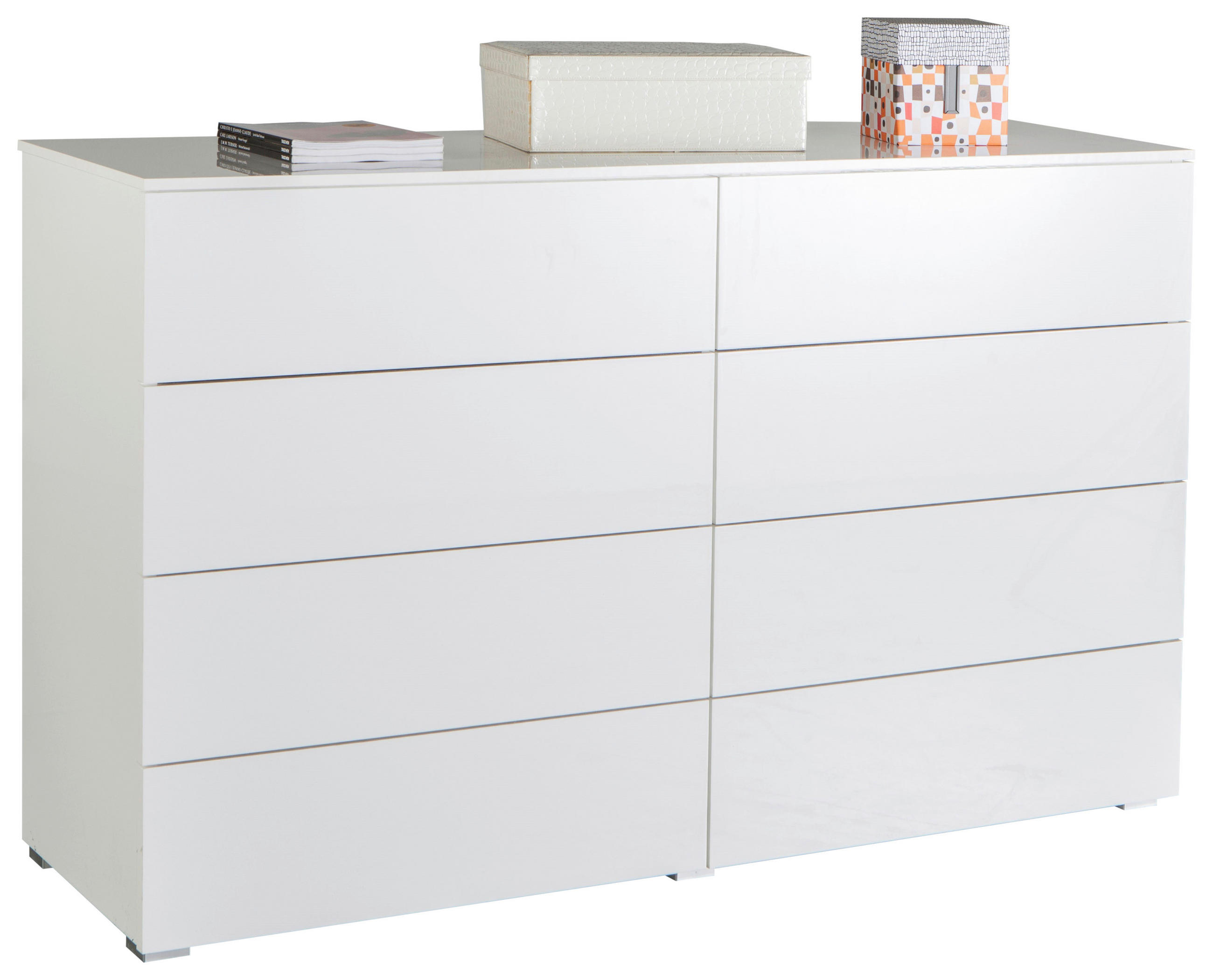 Carryhome ŠIROKÁ KOMODA, biela s vysokým leskom, 140/85/44 cm