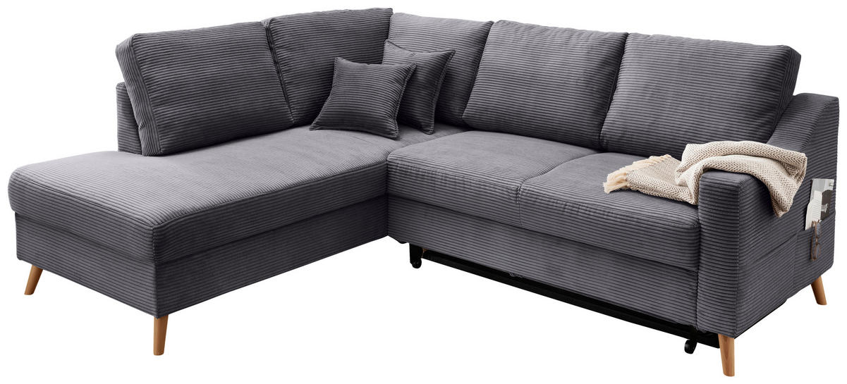 ECKSOFA in Cord Grau  - Naturfarben/Grau, MODERN, Holz/Textil (200/230cm) - Livetastic